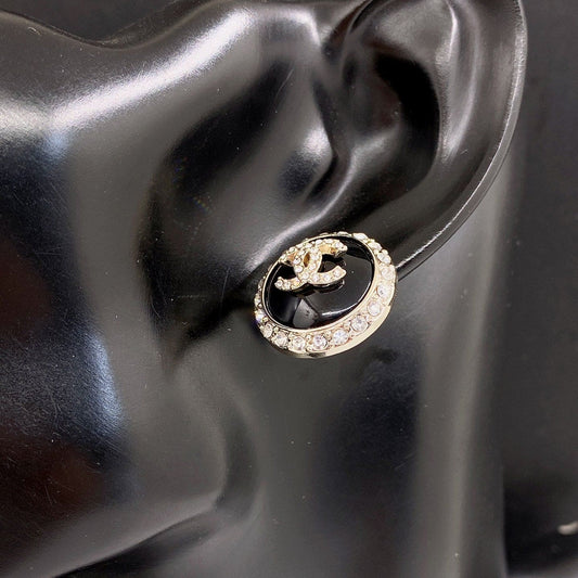 18K Chanel Black Crystal Earrings
