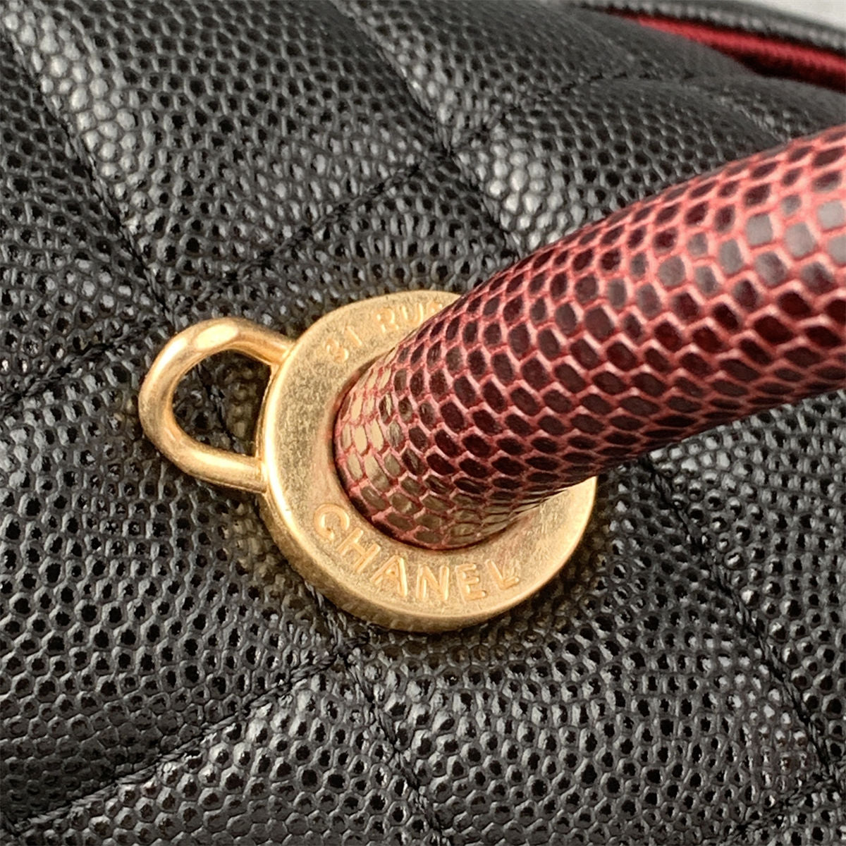 Chanel Caviar Lizard Quilted Small Coco Handle Flap