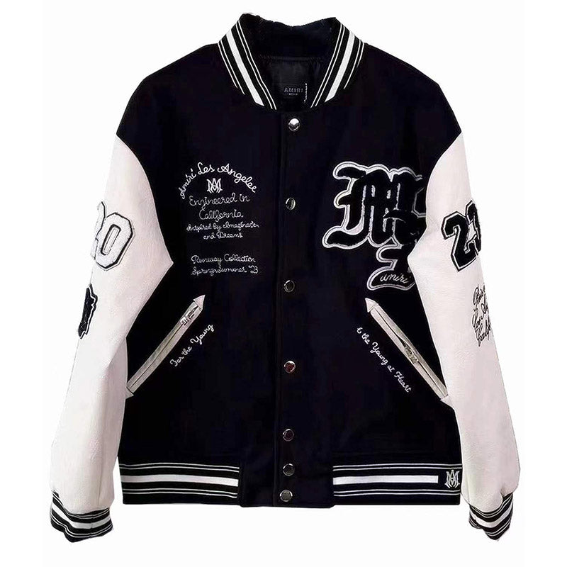 AMRI logo patch varsity bomber jacket Black