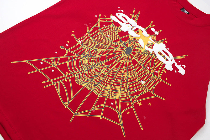 Sp5der Spider Web Print Gothic Punk T-Shirt Red