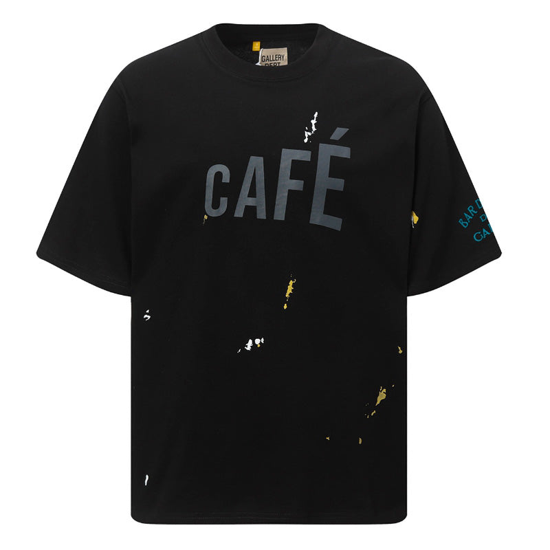GALLERY DEPT. Men's Natural Paint-Splattered Distressed Printed Cotton-Jersey T-