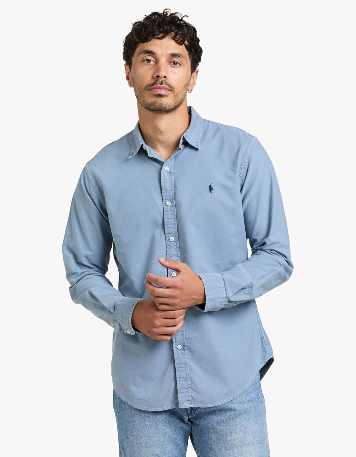 Custom Fit Long Sleeve Sport Shirt - Channel Blue