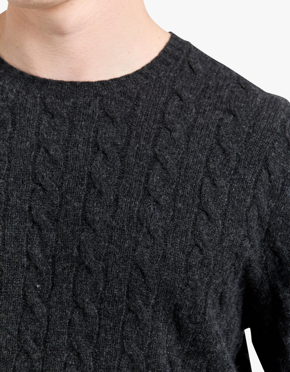 Long Sleeve Cable Knit Sweater - Dark Granite Hthr