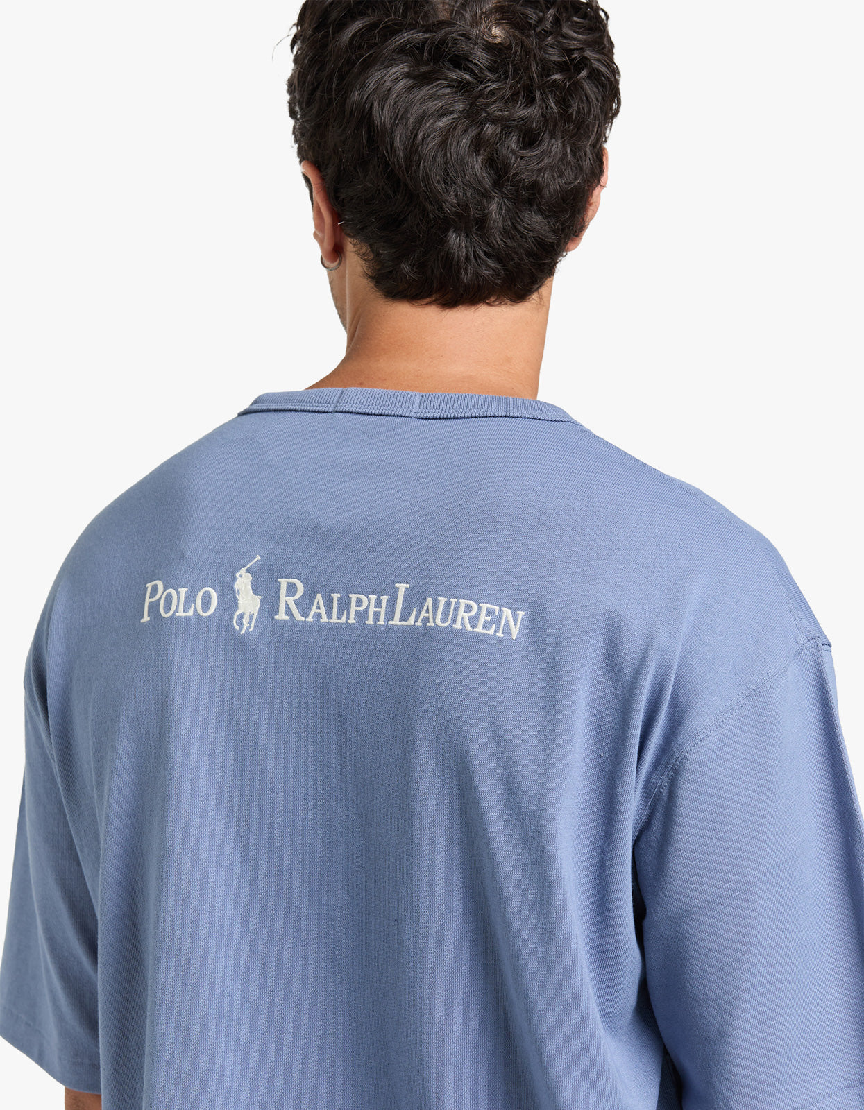 Short Sleeve Back Script T Shirt - Capri Blue