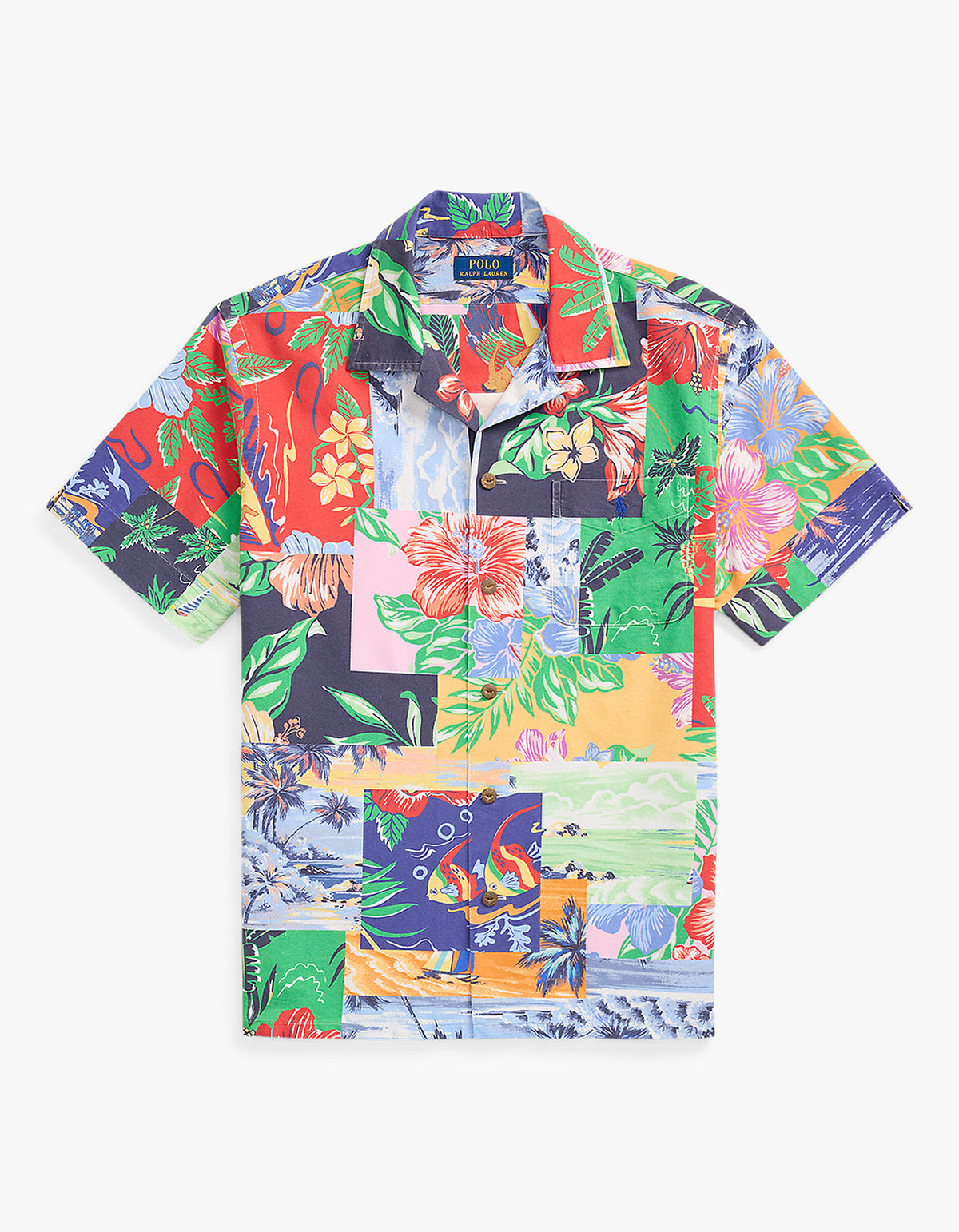 Classic Fit Patchwork Print Oxford Shirt- 6713 Beach Bazaar Patchwork