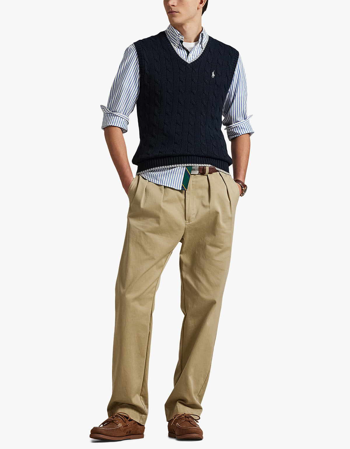 Cable Knit Cotton Sweater Vest - Hunter Navy Combo