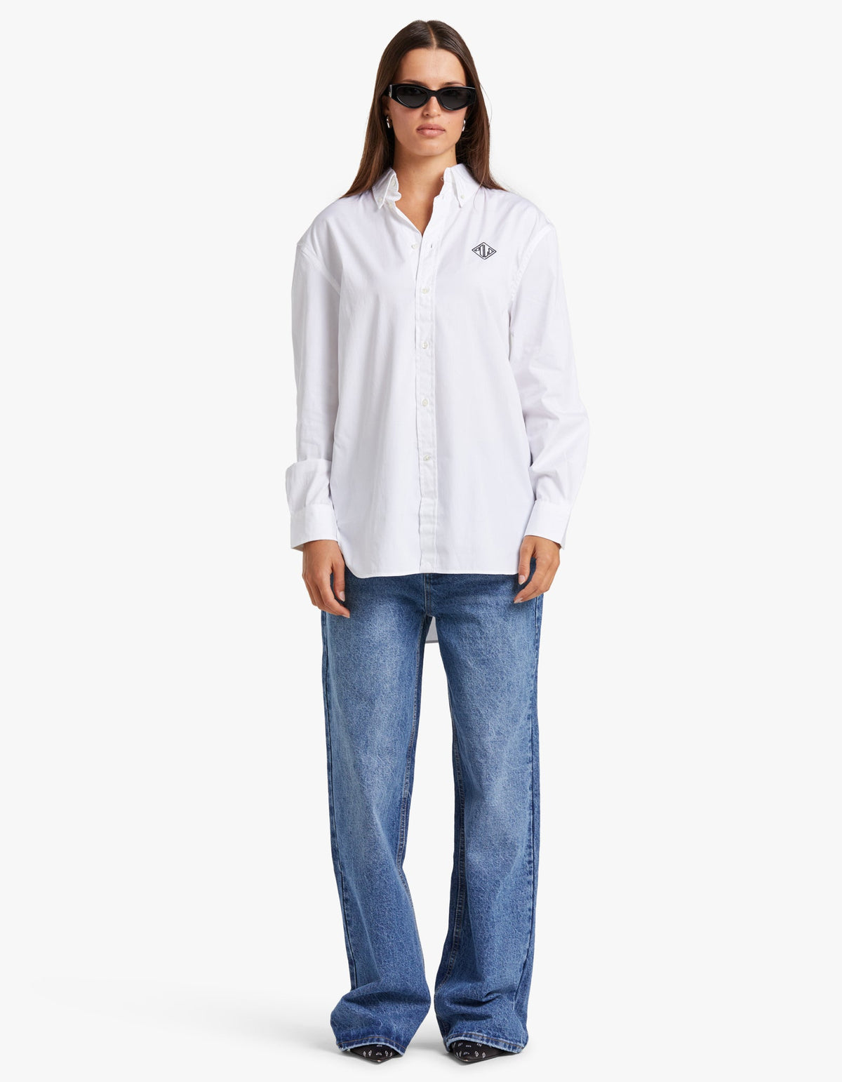 L/S Button Front Shirt - White