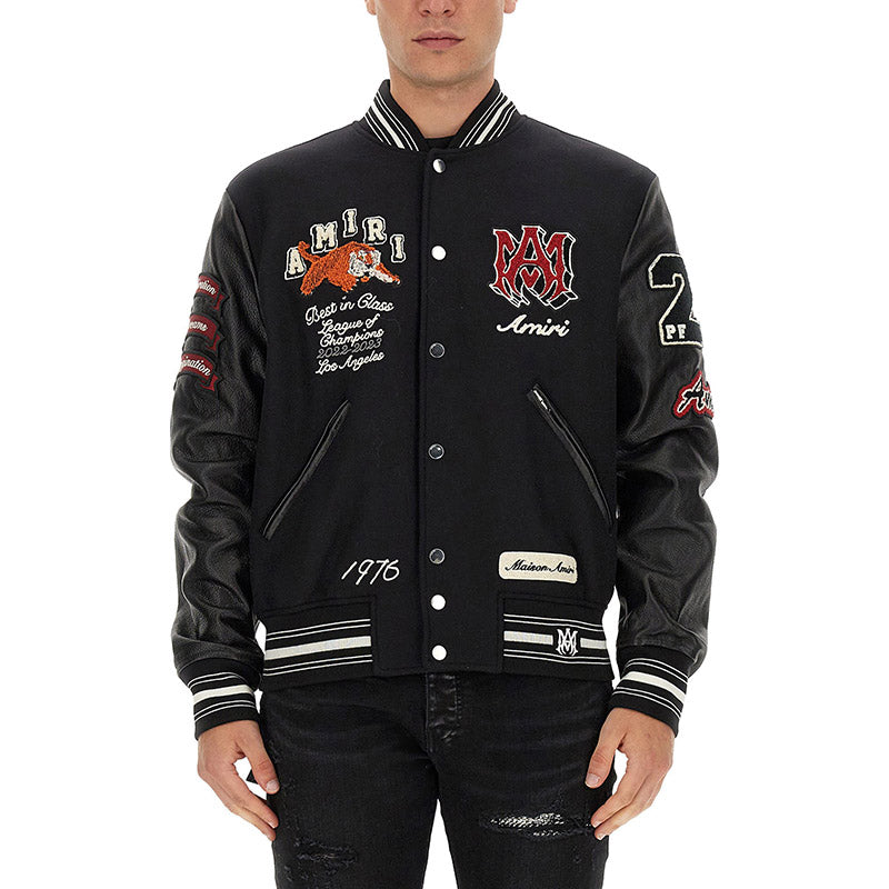 AMRI Varsity Vintage Patch Bomber Jacket
