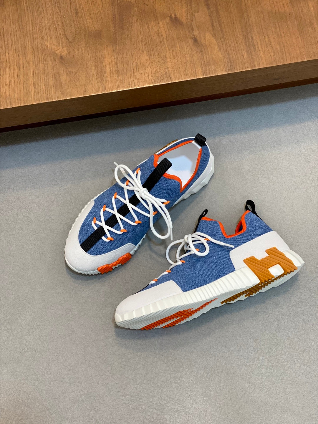 Hermès Suede and Denim Canvas Sneakers