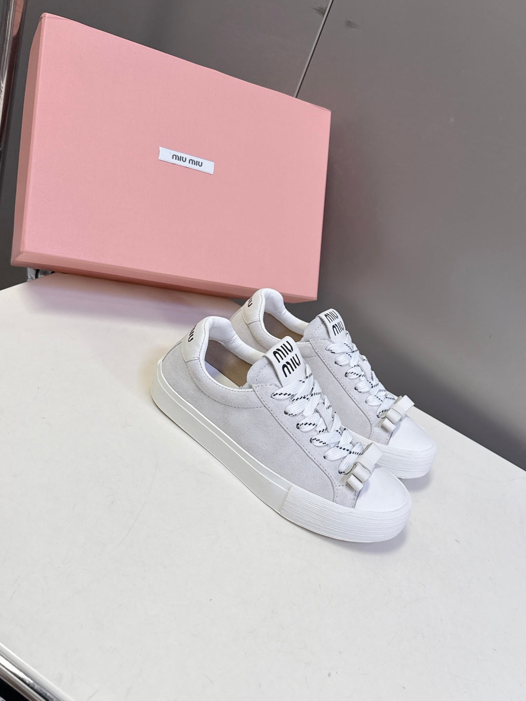 Miu Miu Distressed Retro Double Lace Sneakers
