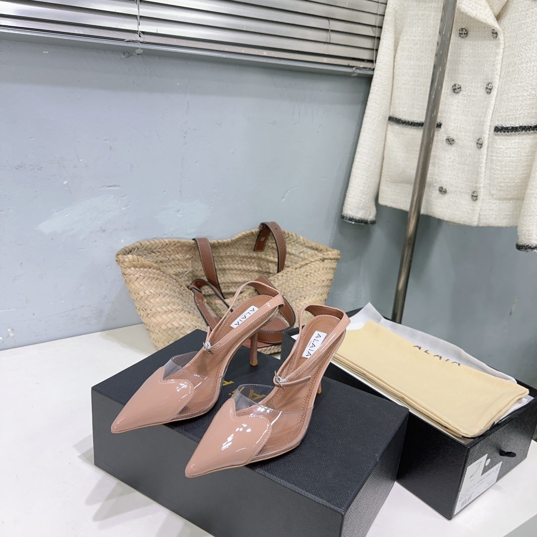 Alaïa Heart PVC Pointed Toe Slingback Mules – Spring/Summer Collection – 25SS
