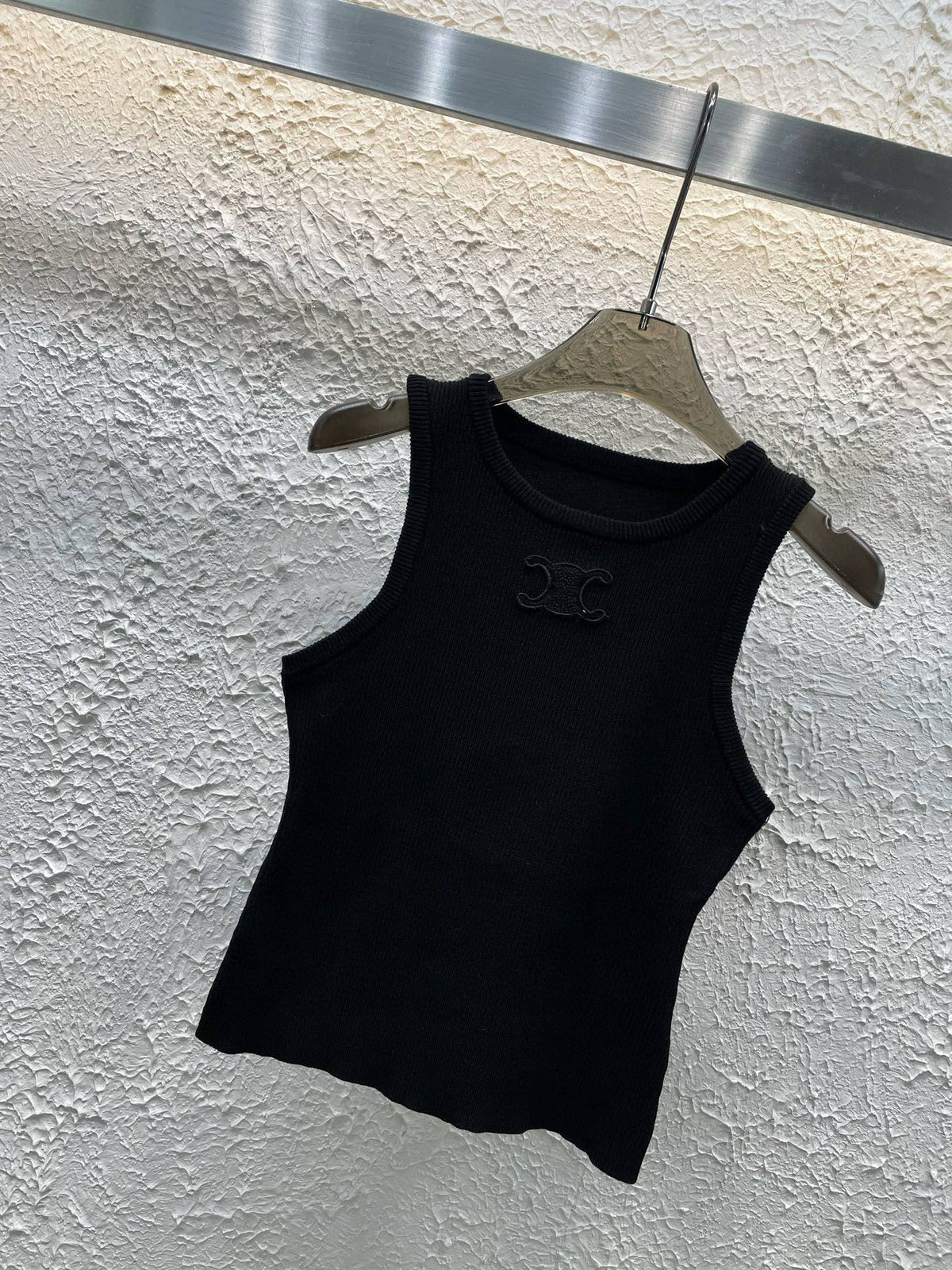 Celine Triomphe Embroidered Crewneck Knit Tank Top