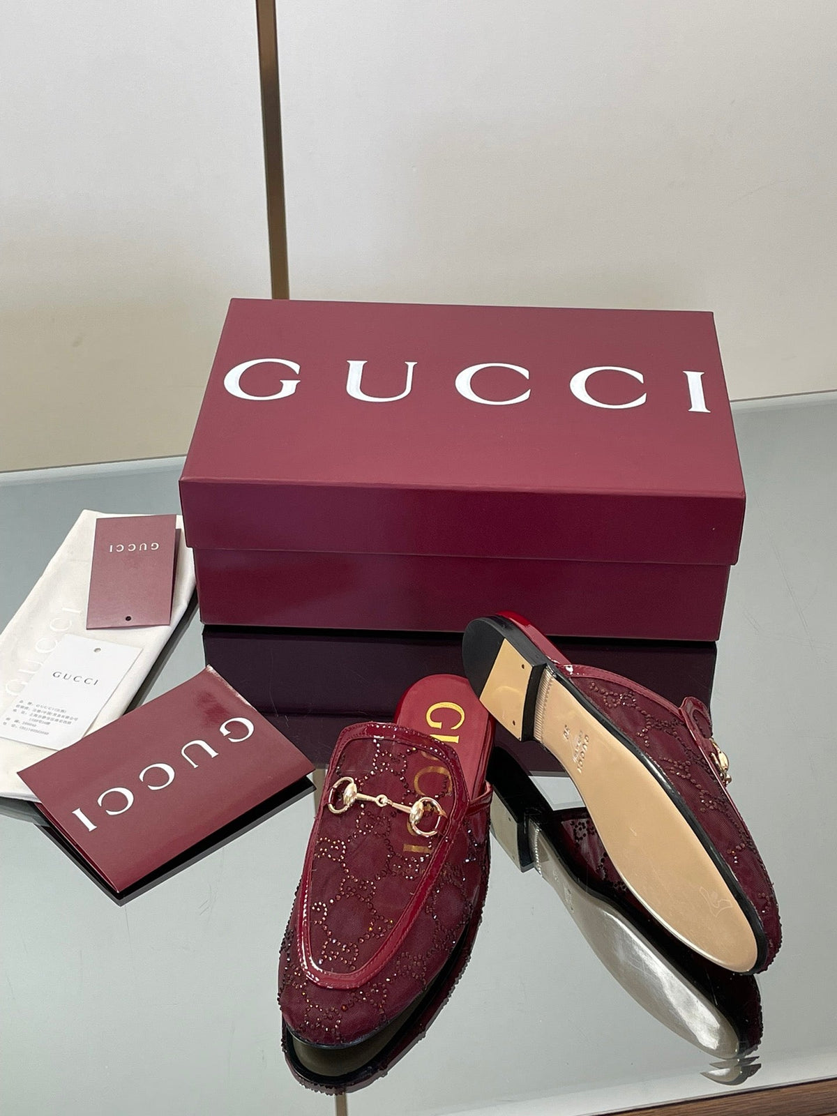 Gucci Crystal GG Patent Loafer Mules – 2025FW