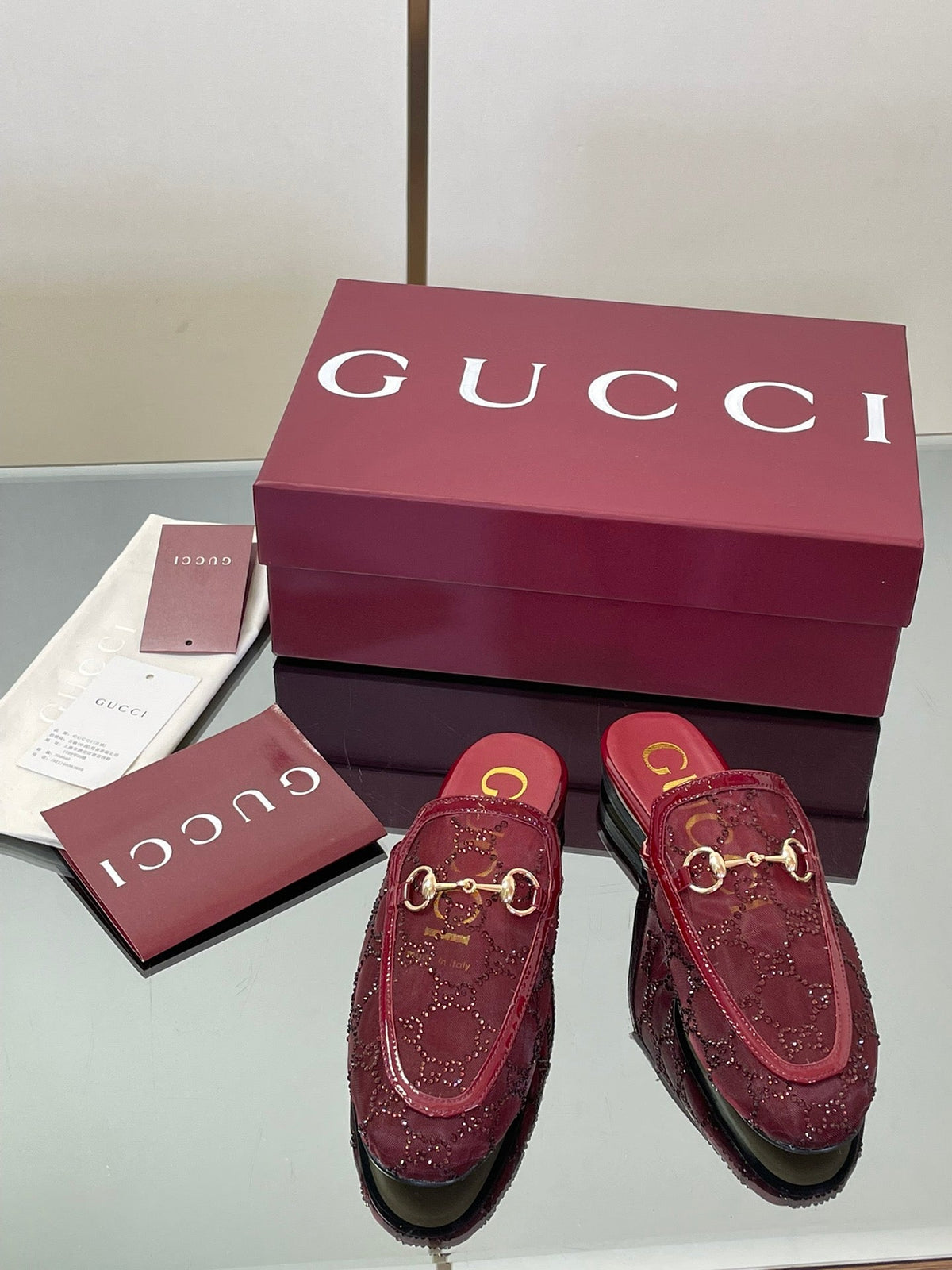 Gucci Crystal GG Patent Loafer Mules – 2025FW