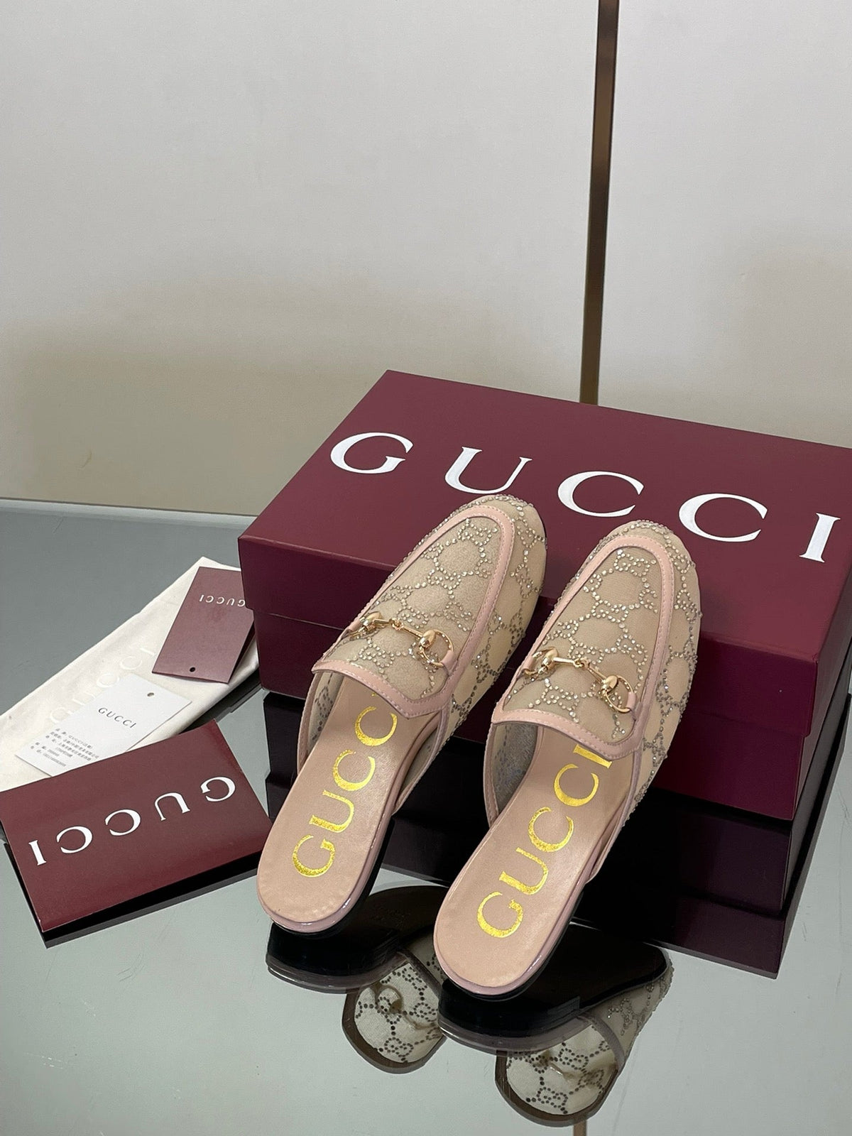 Gucci Crystal GG Patent Loafer Mules – 2025FW