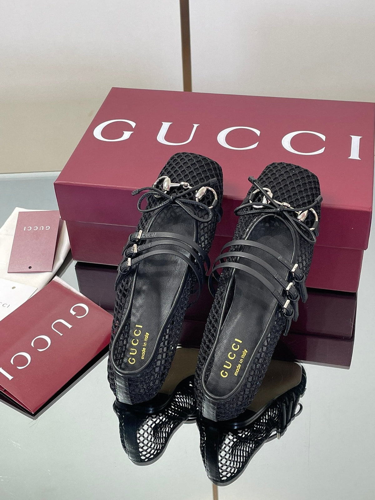 Gucci Horsebit Mesh Square-Toe Ballerina Flats – 25FW