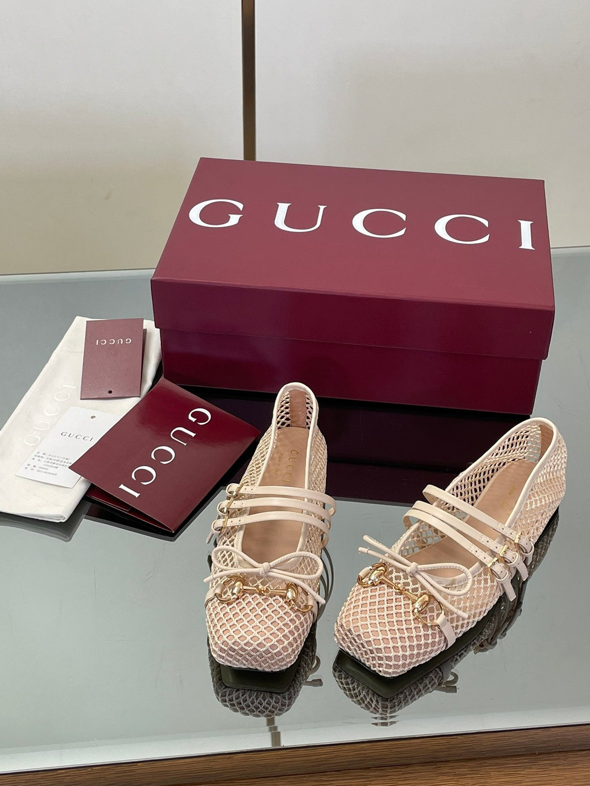 Gucci Horsebit Mesh Square-Toe Ballerina Flats – 25FW