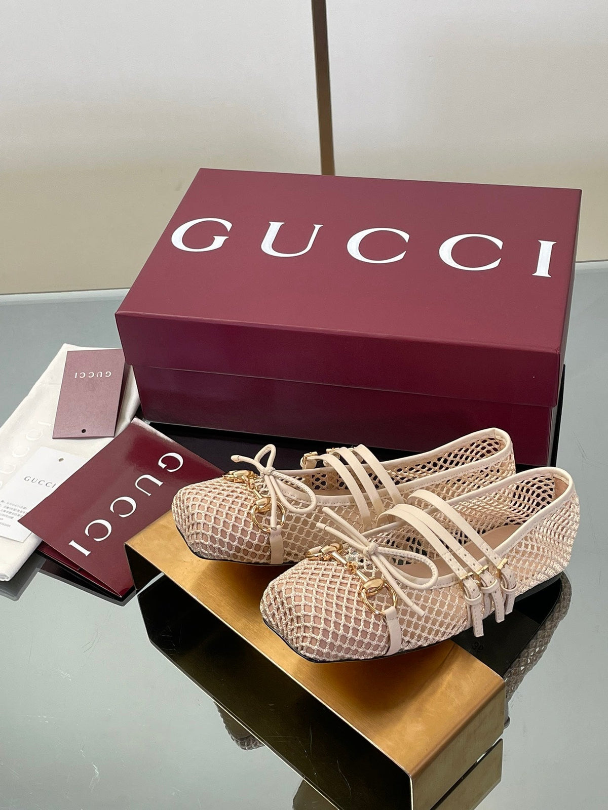 Gucci Horsebit Mesh Square-Toe Ballerina Flats – 25FW