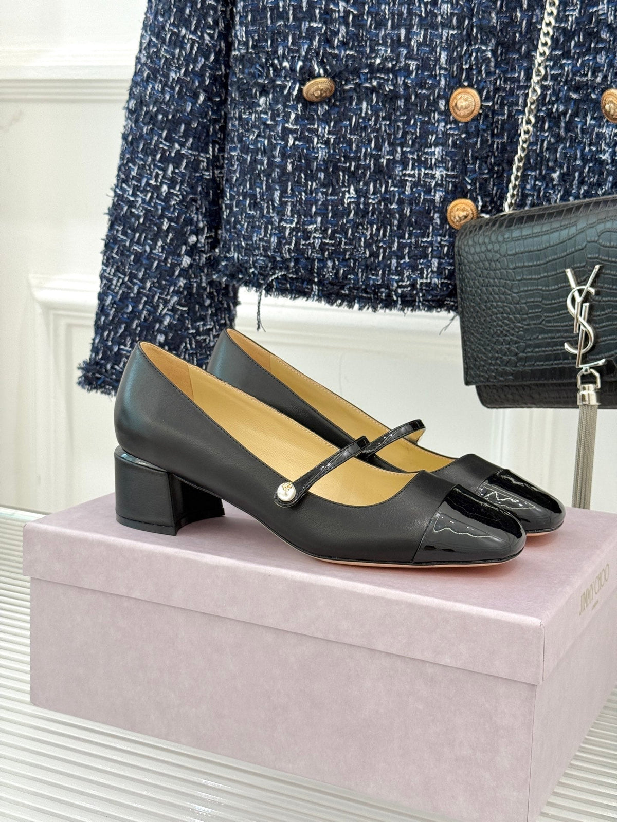 Jimmy Choo Color-block Pearl Mary Jane Heels – 25FW