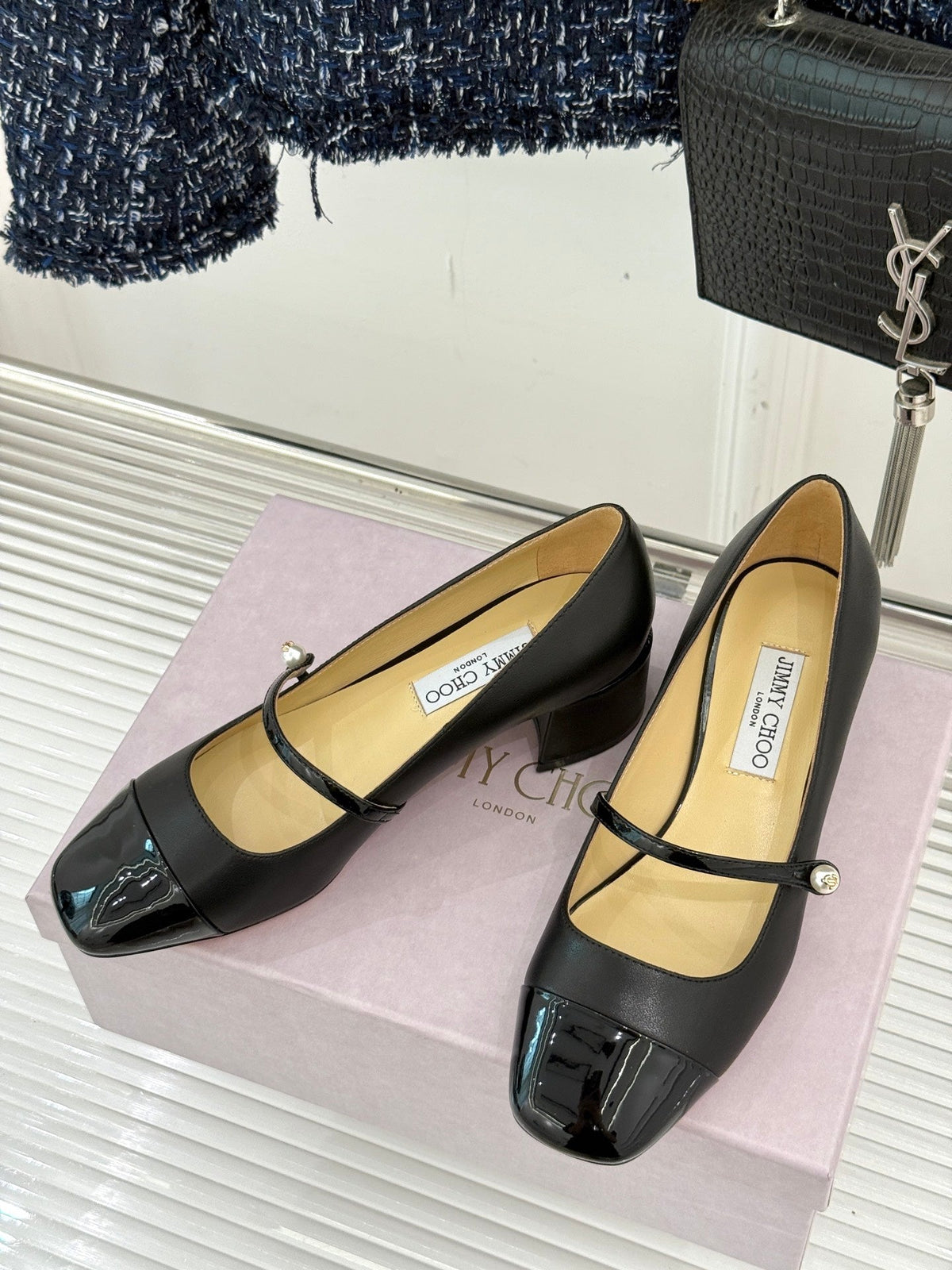 Jimmy Choo Color-block Pearl Mary Jane Heels – 25FW