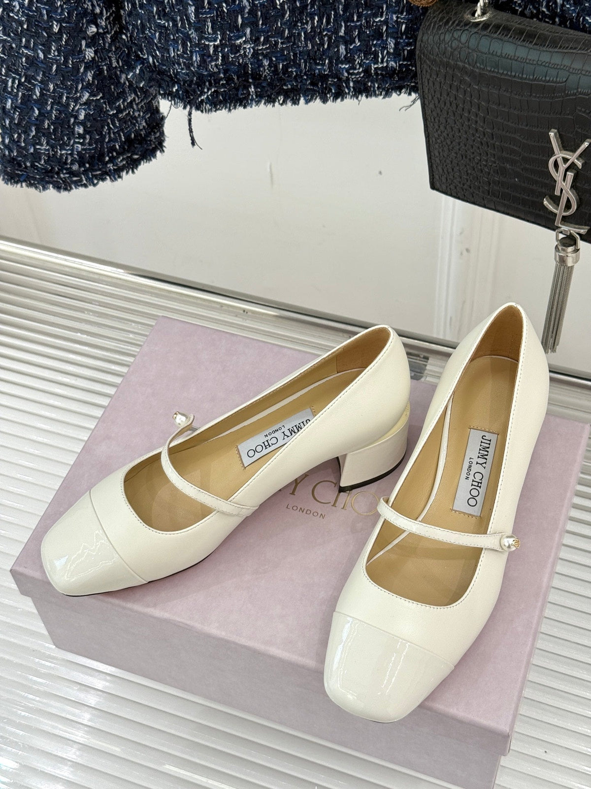 Jimmy Choo Color-block Pearl Mary Jane Heels – 25FW