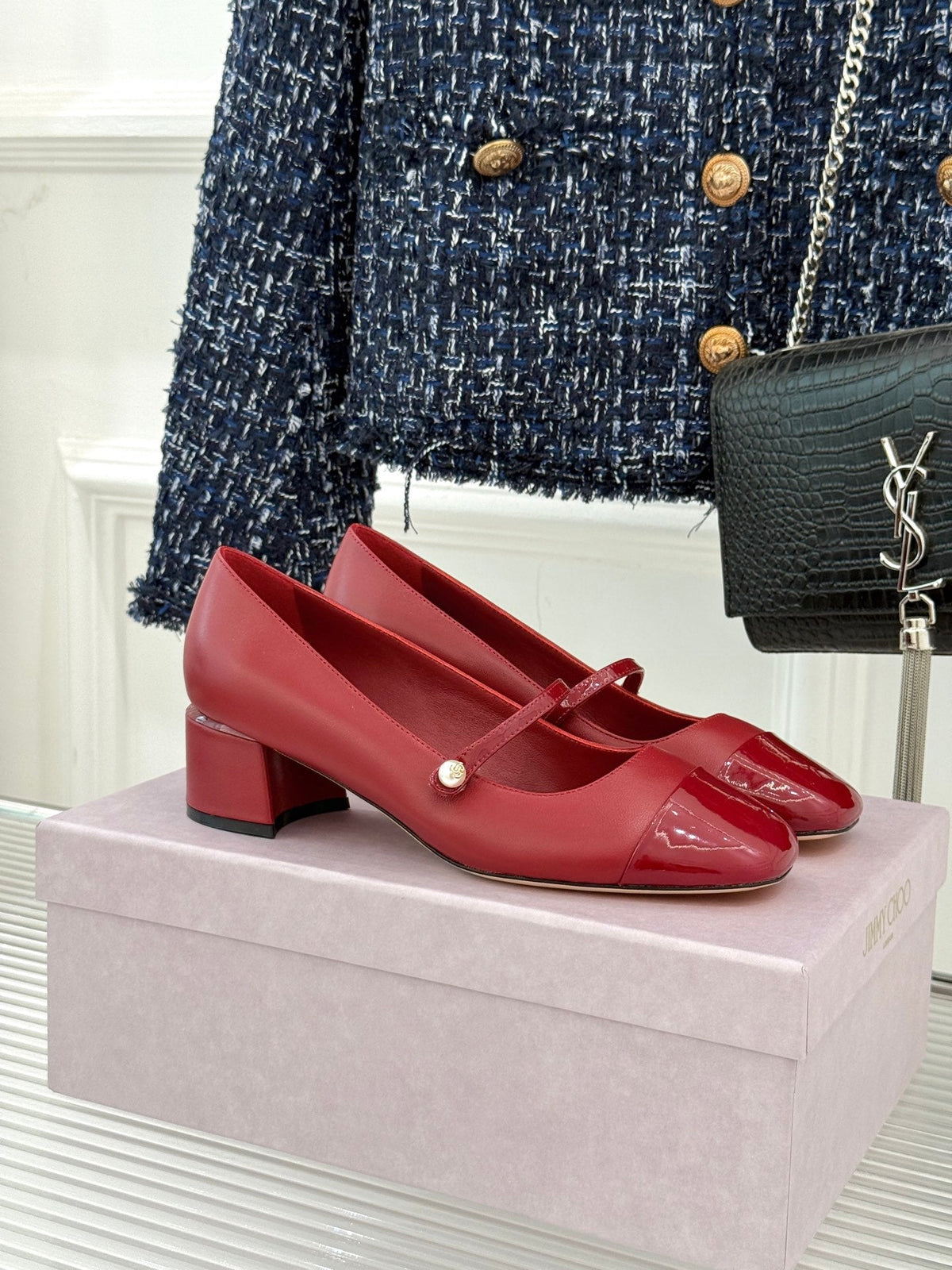 Jimmy Choo Color-block Pearl Mary Jane Heels – 25FW