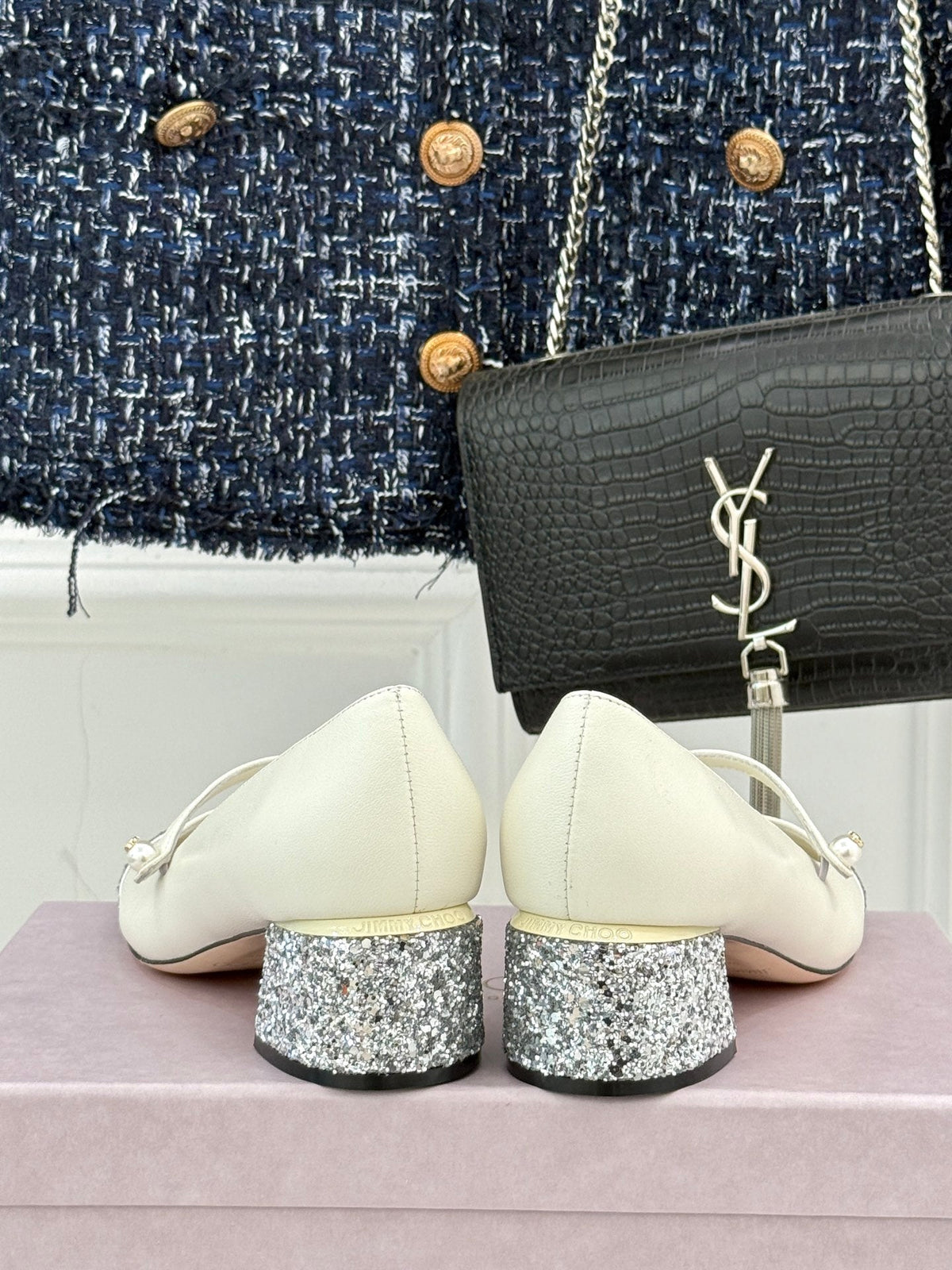 Jimmy Choo Color-block Pearl Mary Jane Heels – 25FW