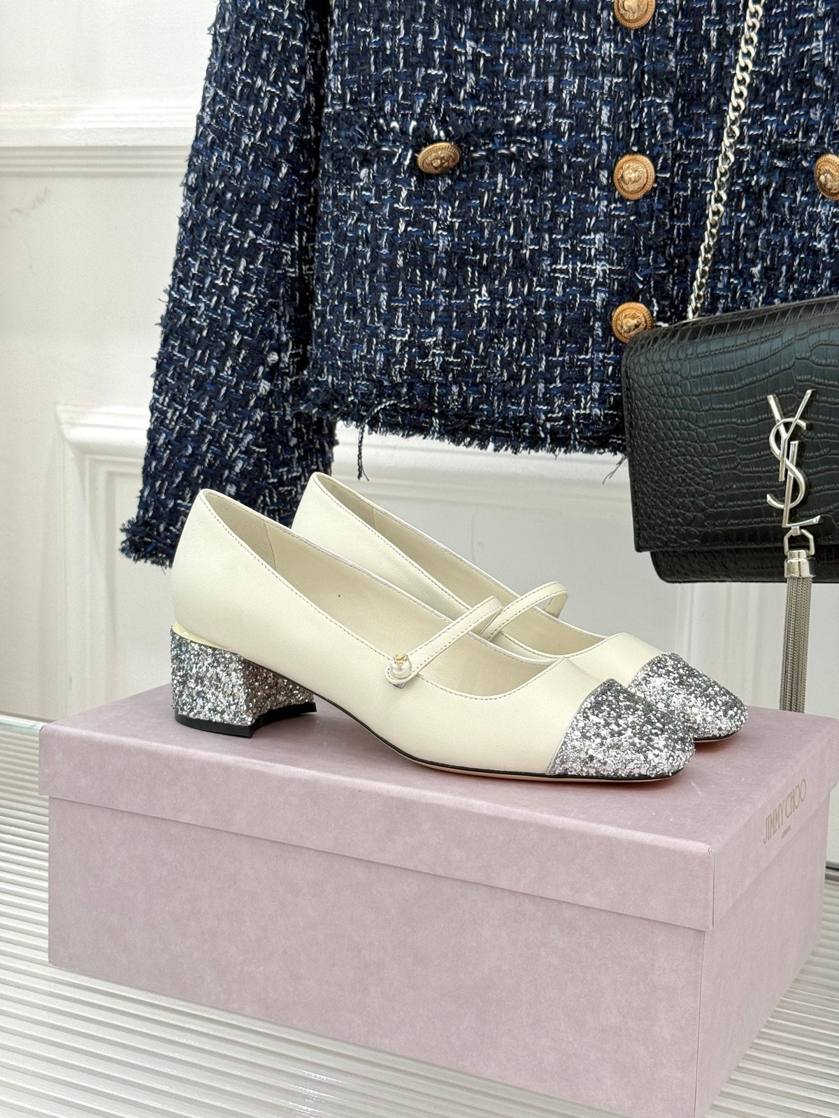 Jimmy Choo Color-block Pearl Mary Jane Heels – 25FW