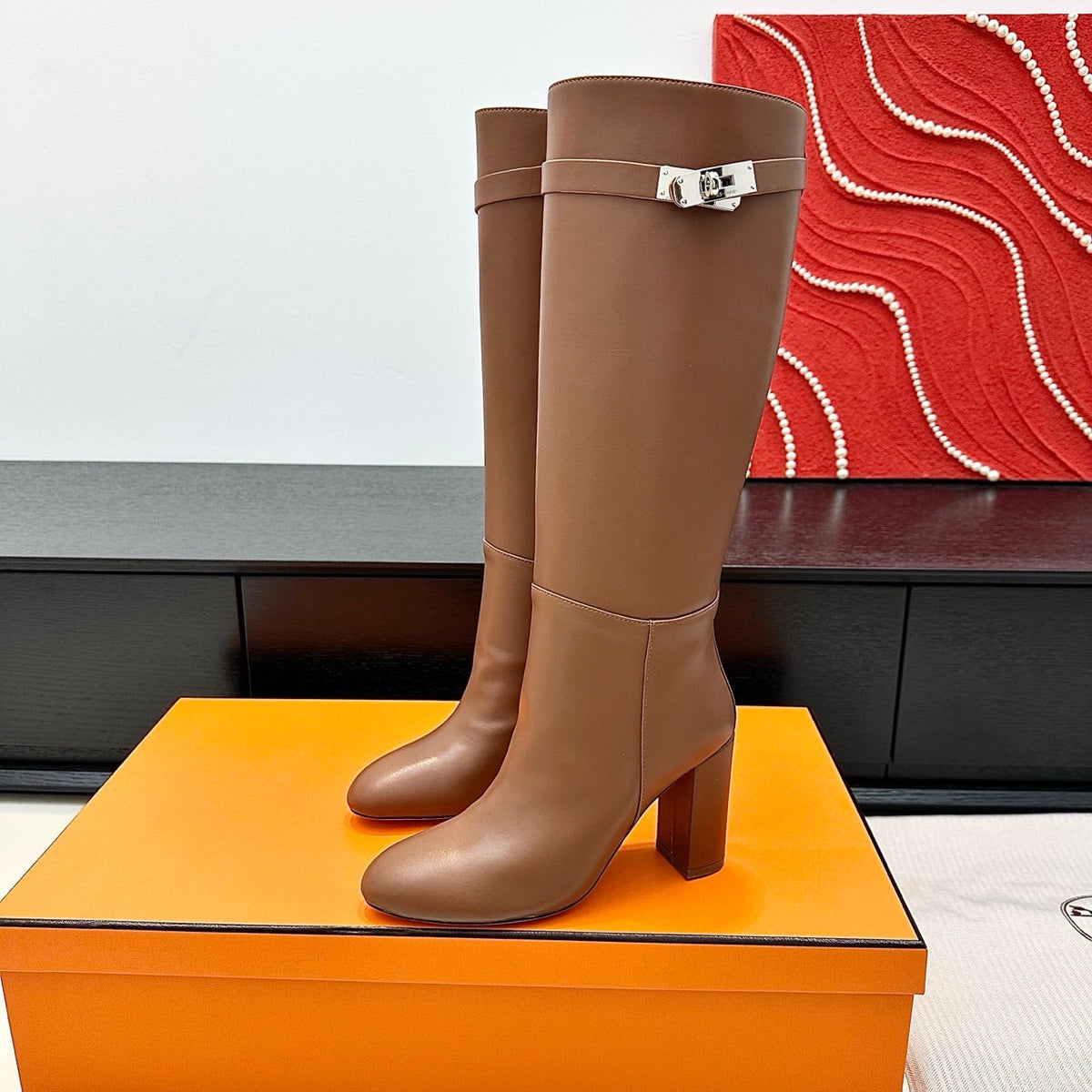 Hermès Kelly Buckle High Heel Knee-High Boots