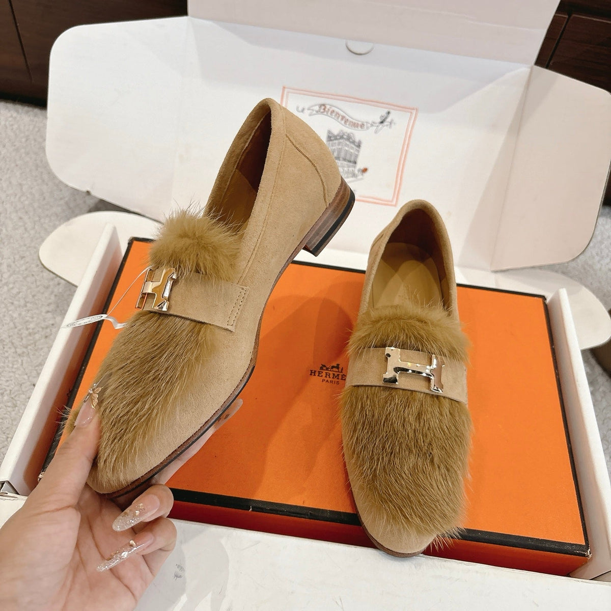 Hermès Mink Suede Loafers & Mules – Autumn/Winter Collection