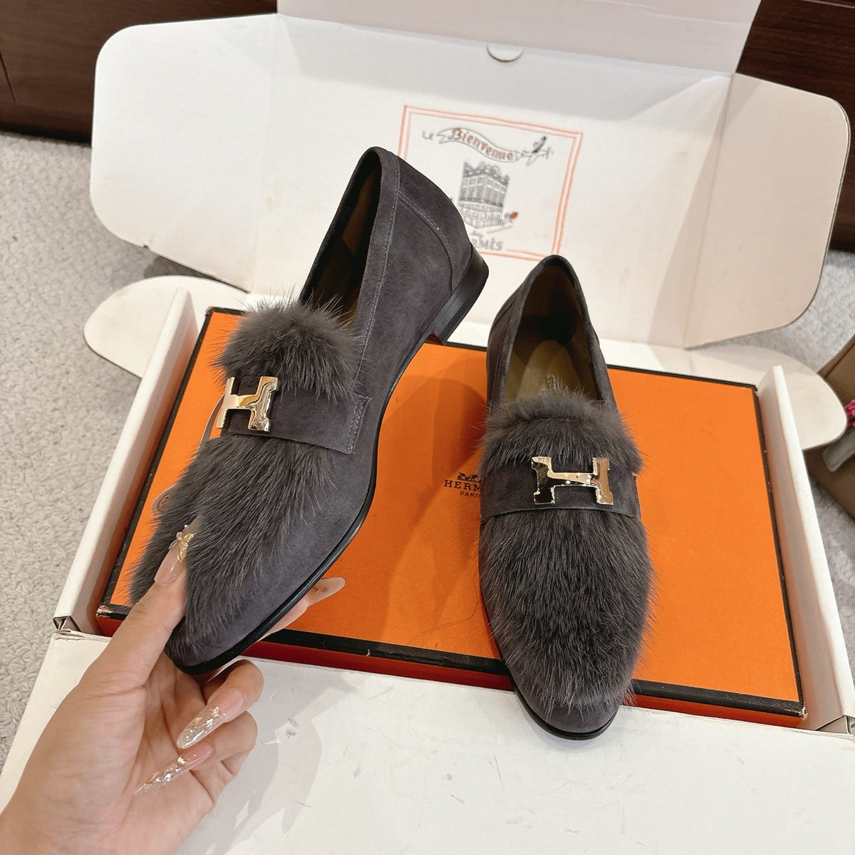 Hermès Mink Suede Loafers & Mules – Autumn/Winter Collection