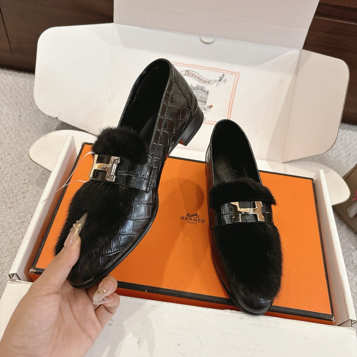 Hermès Mink Suede Loafers & Mules – Autumn/Winter Collection