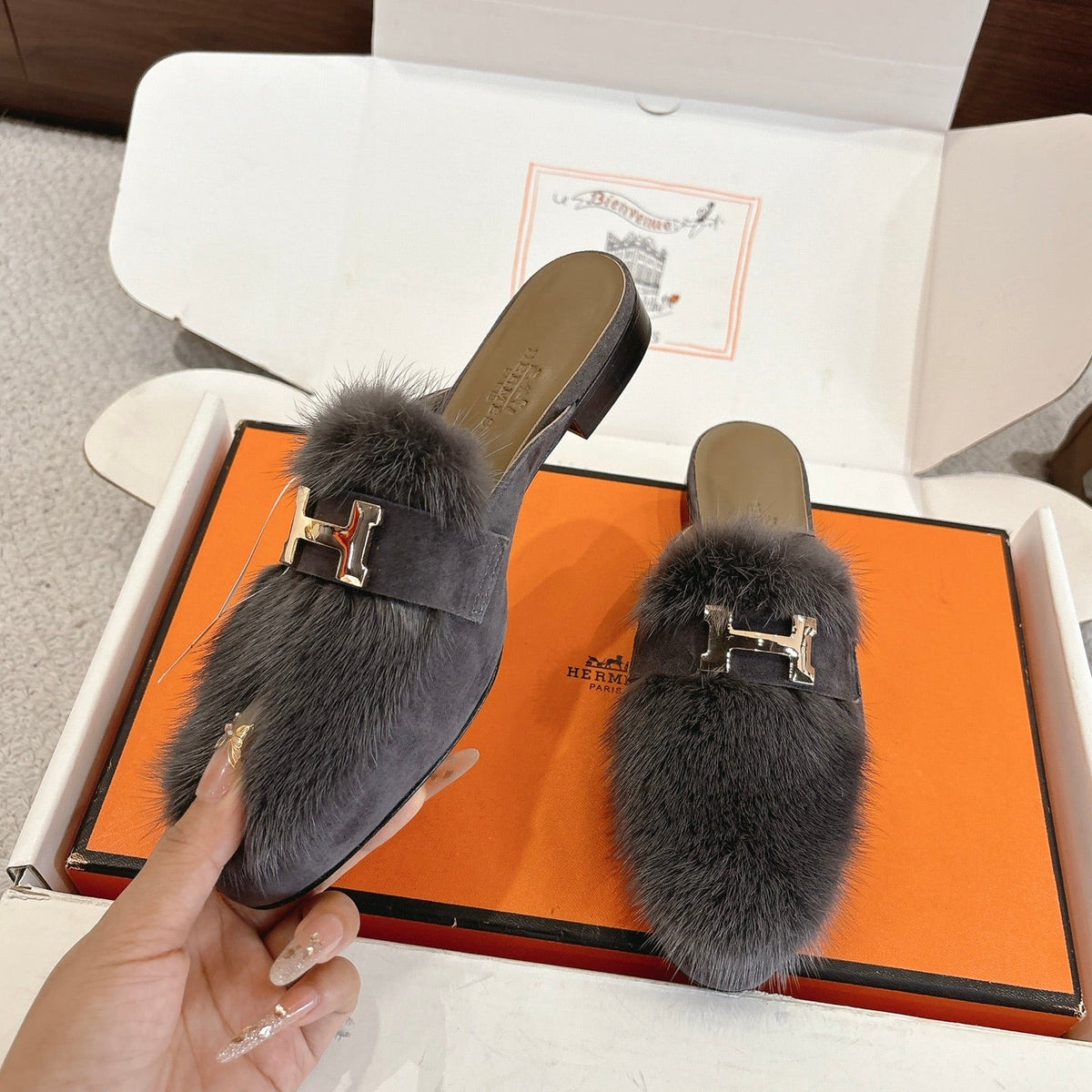 Hermès Mink Suede Loafers & Mules – Autumn/Winter Collection