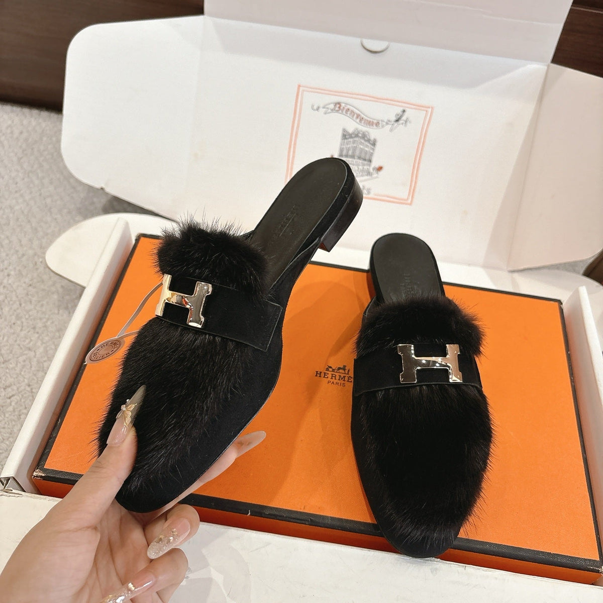 Hermès Mink Suede Loafers & Mules – Autumn/Winter Collection