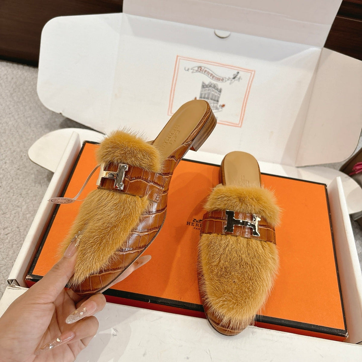 Hermès Mink Suede Loafers & Mules – Autumn/Winter Collection