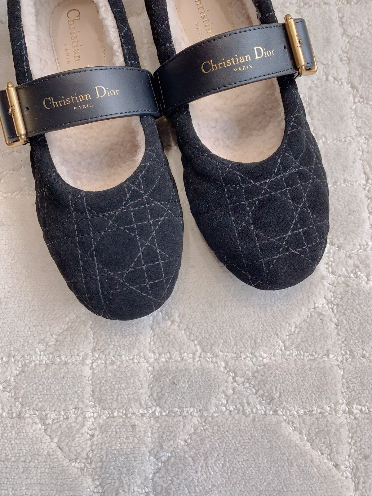 Dior Quilted Wool Mary Jane Flats