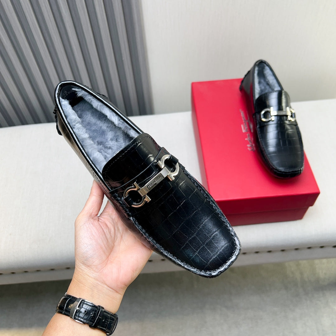 Ferragamo Imported Cowhide Fur-Lined Loafers