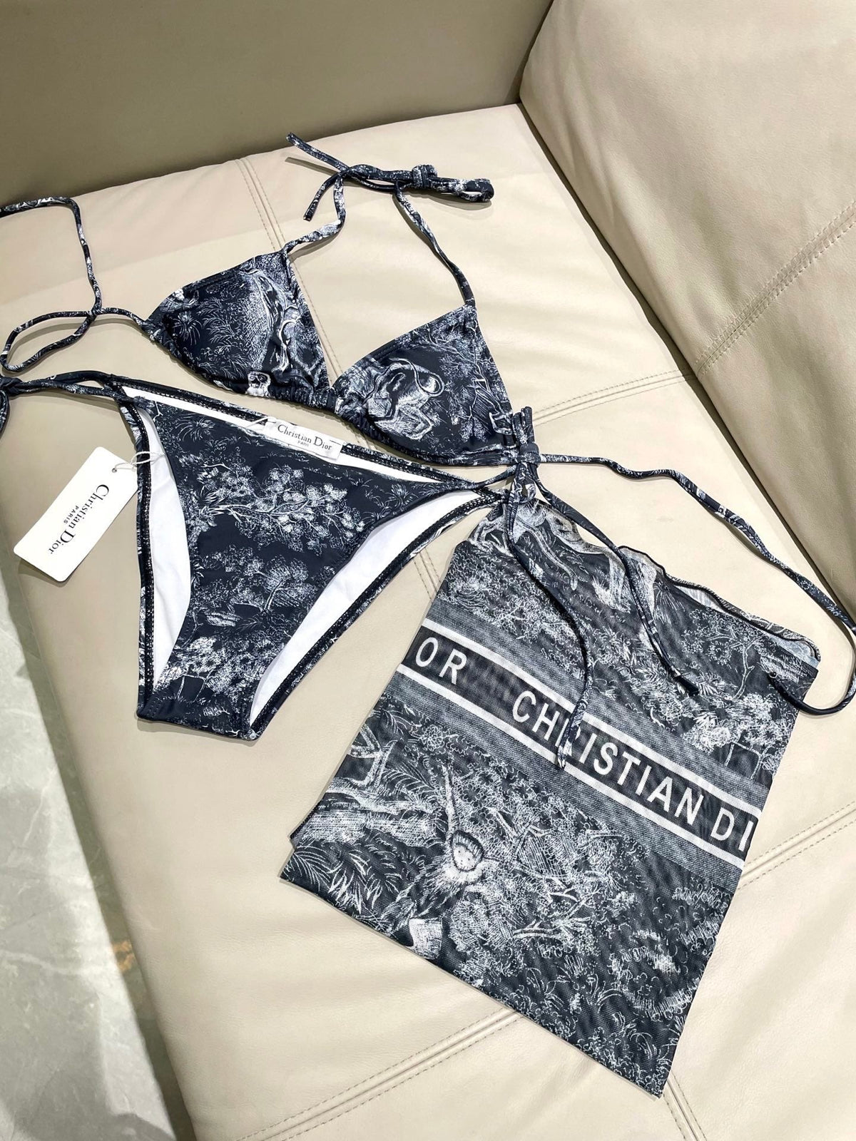 Dior New Collection Animal Print Three-Piece Swimwear Set