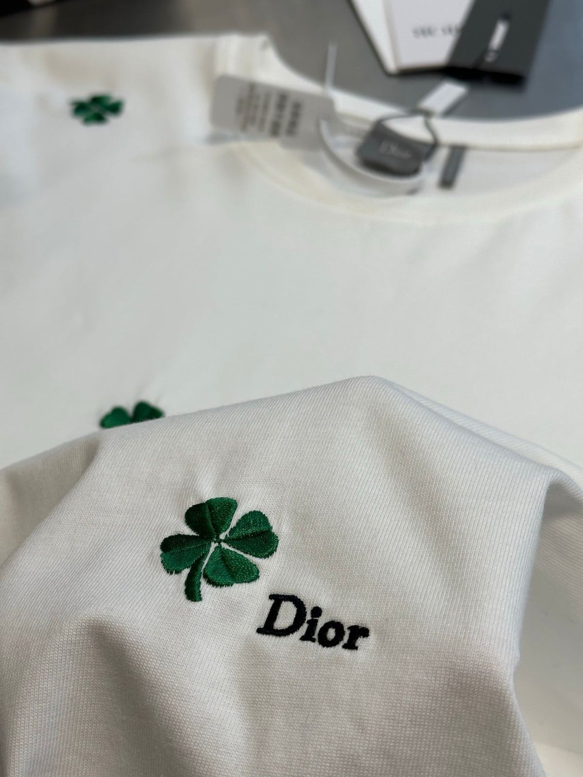 Dior Clover Embroidery Short-Sleeve T-Shirt