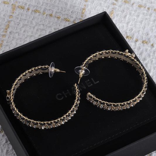 18K Chanel Leather Chain Earrings