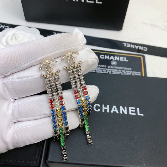 18K Chanel Long Tassel Color Crystal Earrings
