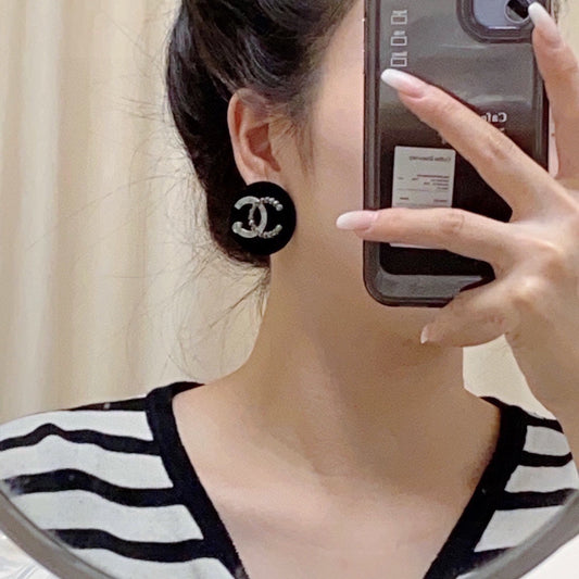 18K Chanel Black Resin Crystals Earrings