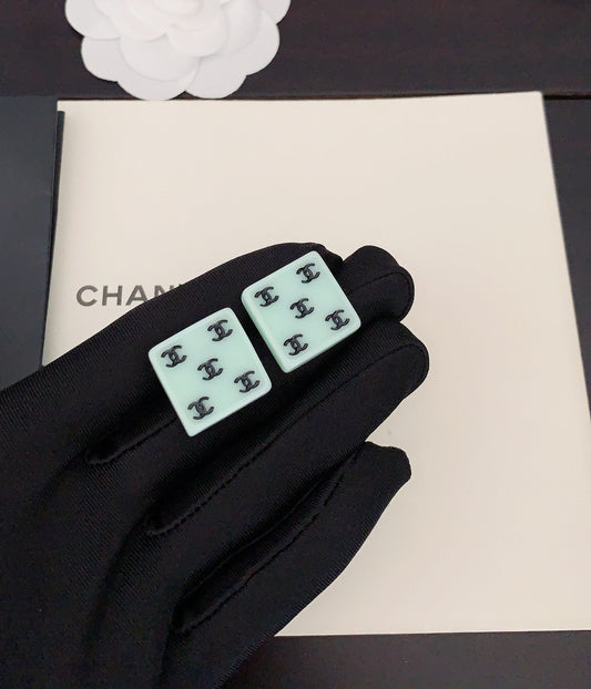 18K Chanel Green Resin Earrings