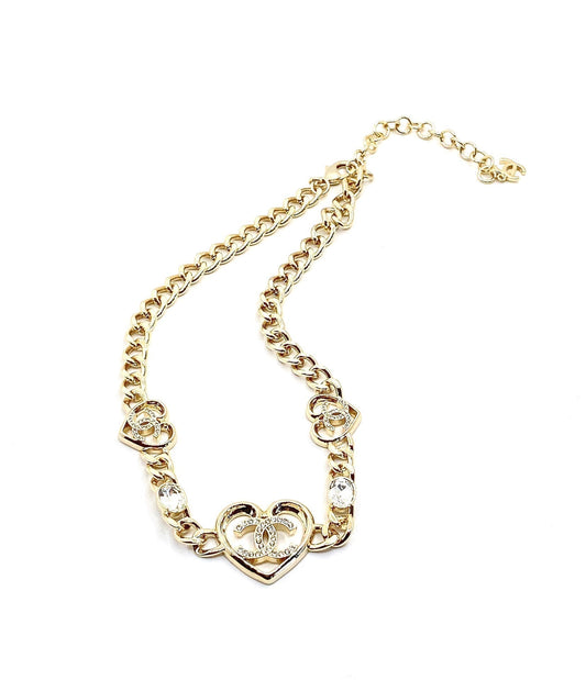 18K Chanel Heart Diamonds Chain Necklace
