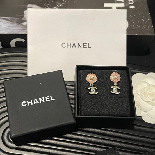 18K Chanel 26C Pink Camellia Diamond Earrings