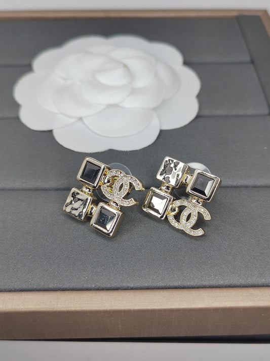 18K Chanel Black Crystals Earrings