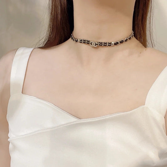 18K Chanel Leather Choker Necklace