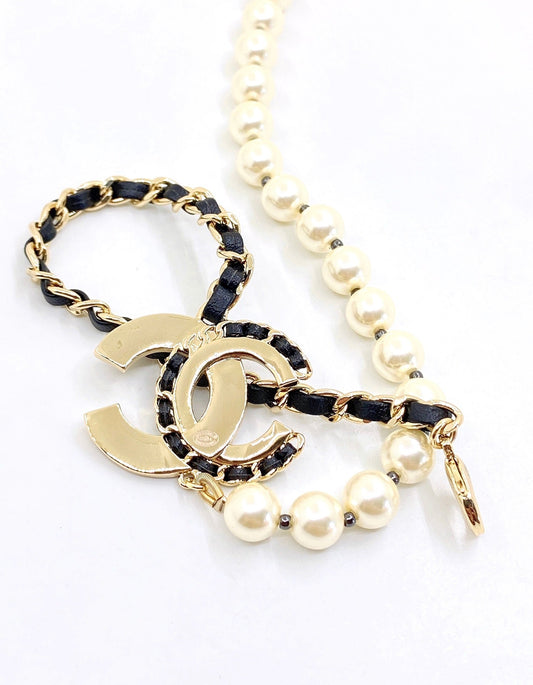 18K Chanel Leather Pearls Necklace