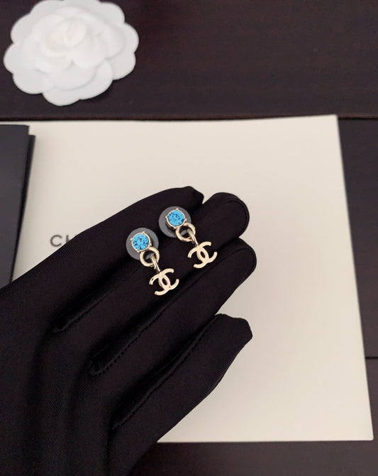 18K Chanel Blue Crystal Earrings