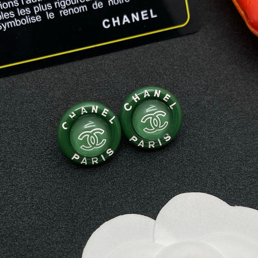 18K Chanel Green Round Earrings